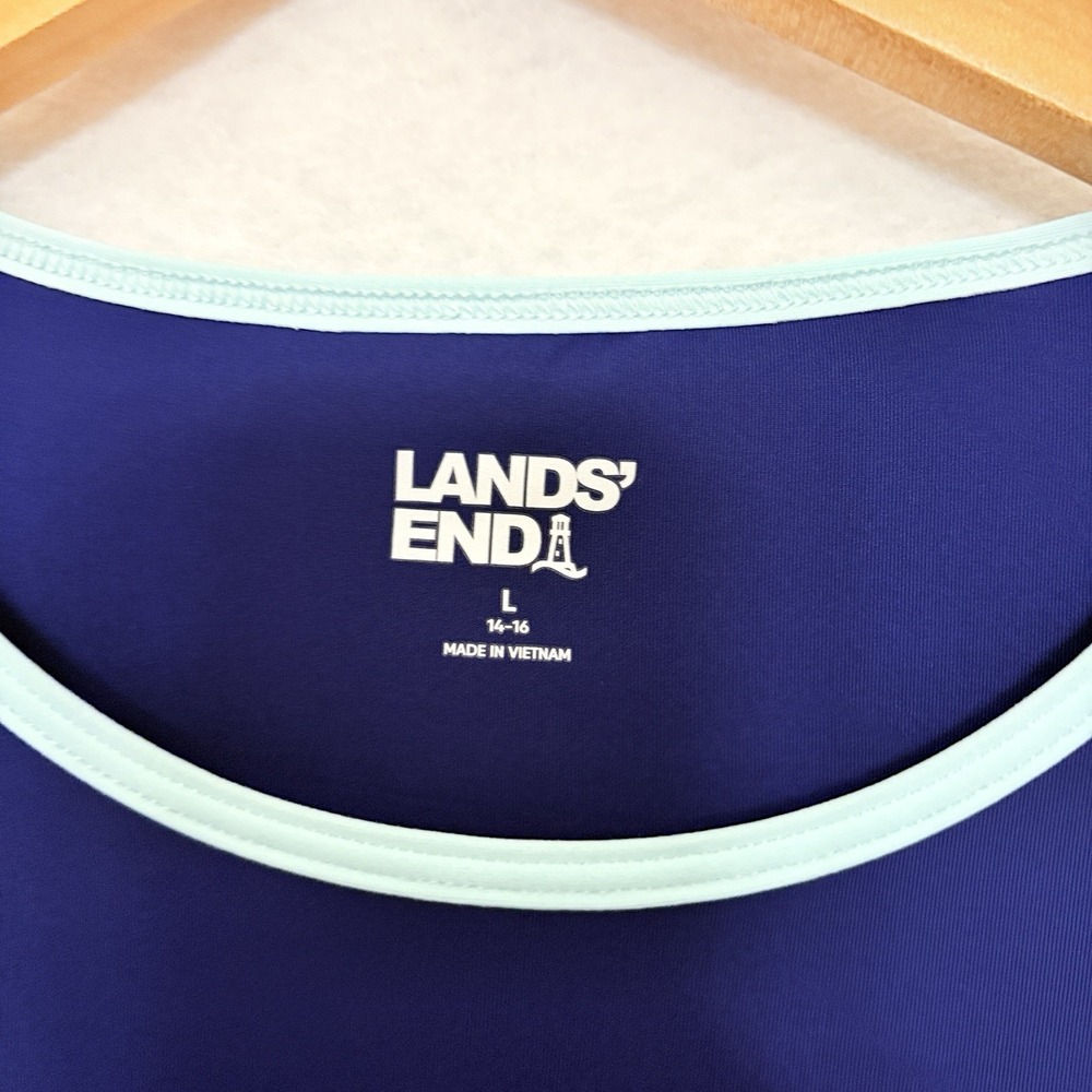 Lands End Women's Size Large Swim Tee Rash Guard Colorblock UPF 50 Long Sleeve - Picture 6 of 7
